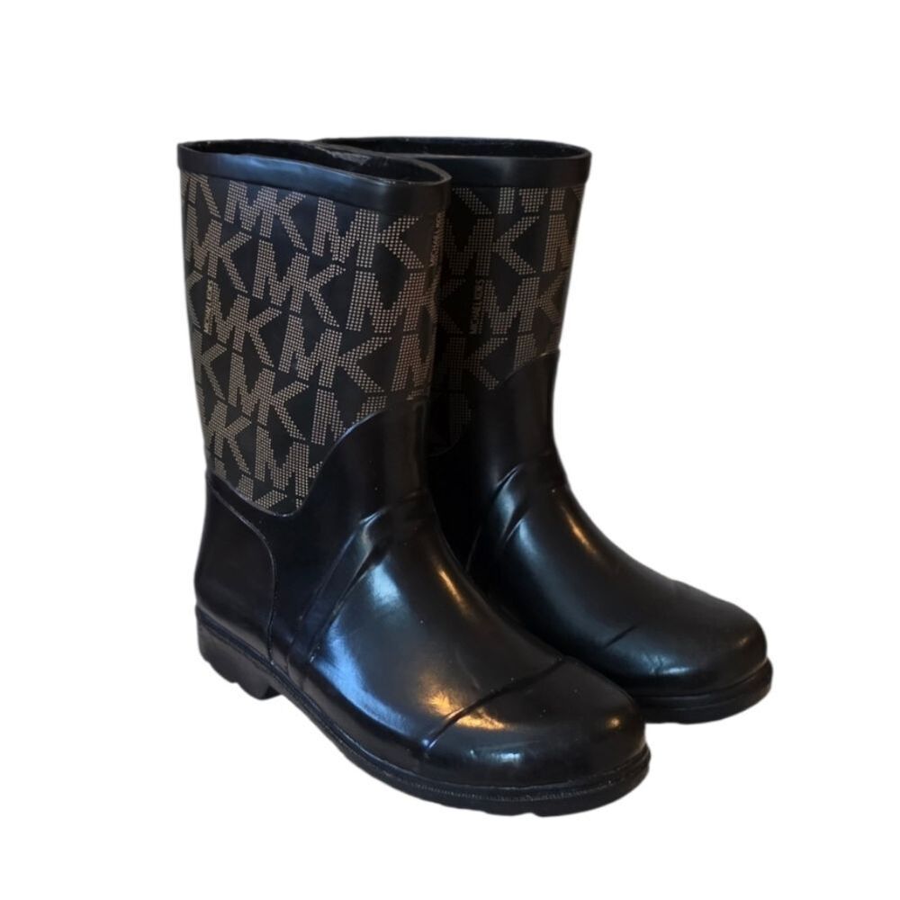 Michael Kors Daisy Logo-T Black & Gold Kids Rain Boots Size 3